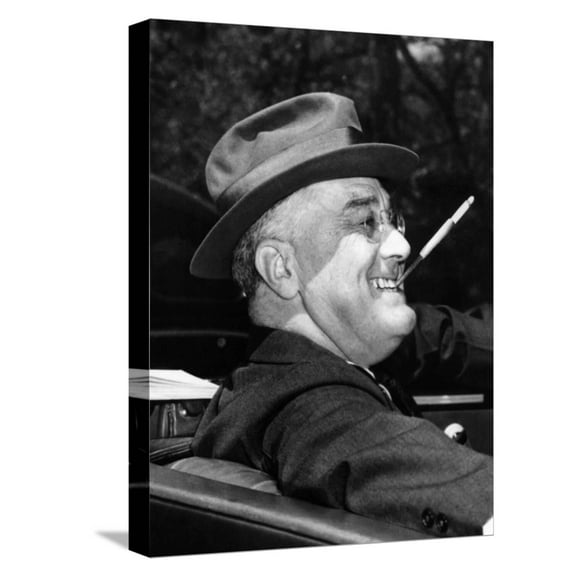 Art.com President Franklin Roosevelt, Debonair with His Cigarette Holder, 1939 Stretched Canvas Print Wall Art, 12" x 16"