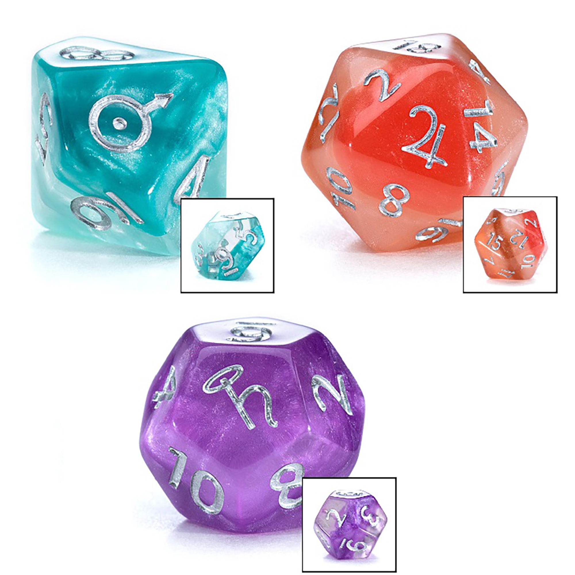 Solar System Dice - 14pc RPG Resin Set, Unique Die For Each Planet Or Solar System Object, Greek-Medieval Astronomy Symbols