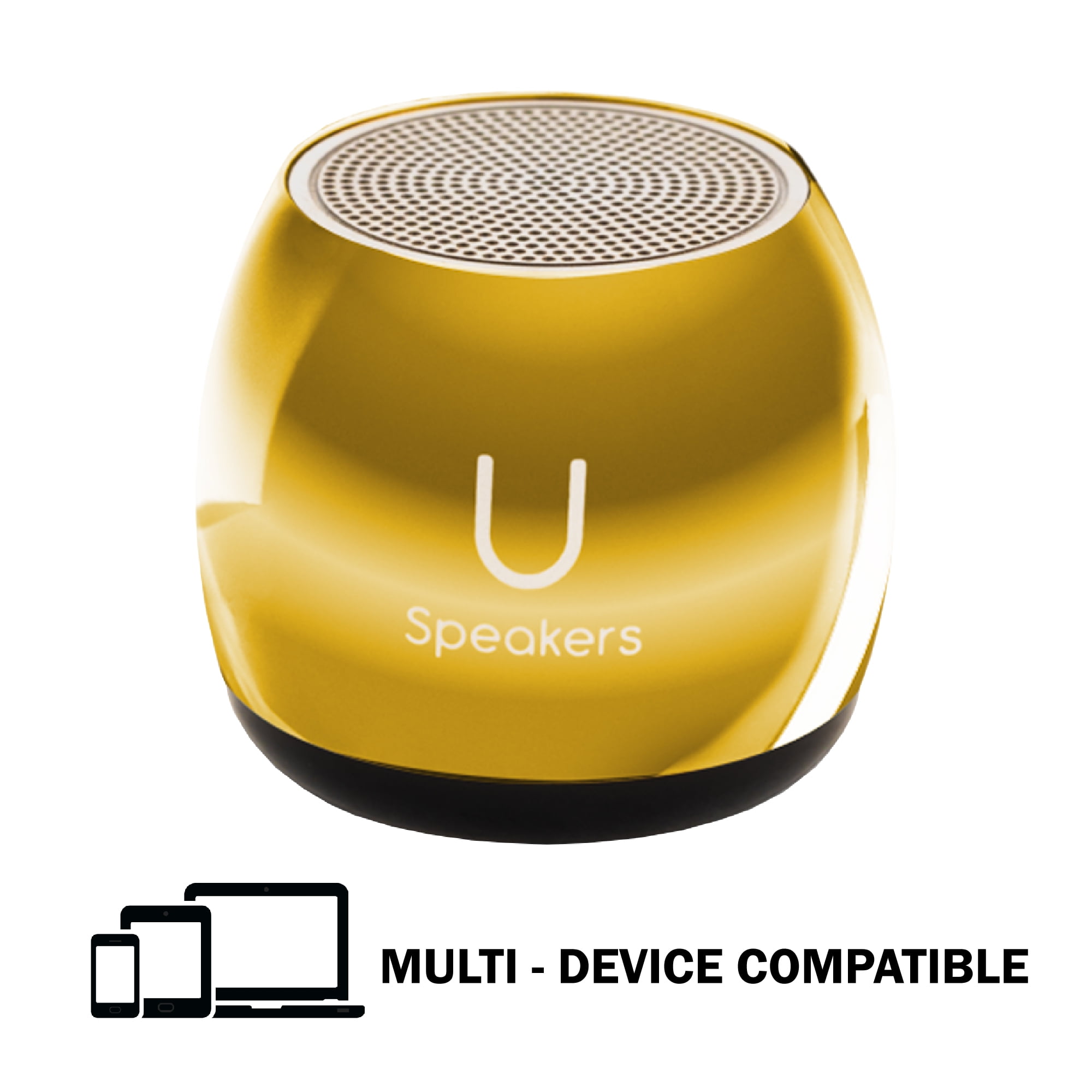 Fashionit U Speakers Micro Bluetooth Computer Speaker 2-Pack Bundle with Matching Speaker, Built-In Mic & Selfie Remote Control, for Workspace, Desktop, Laptop, Mobile, Tablet, PC - Mirror Gold