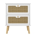 thumbnail image 6 of Hommoo 2 Rattan Drawers Nightstand, Modern Wood Side Table Bedside End Table, Night Stand Storage Cabinet for Living Room Bedroom, White, 6 of 8