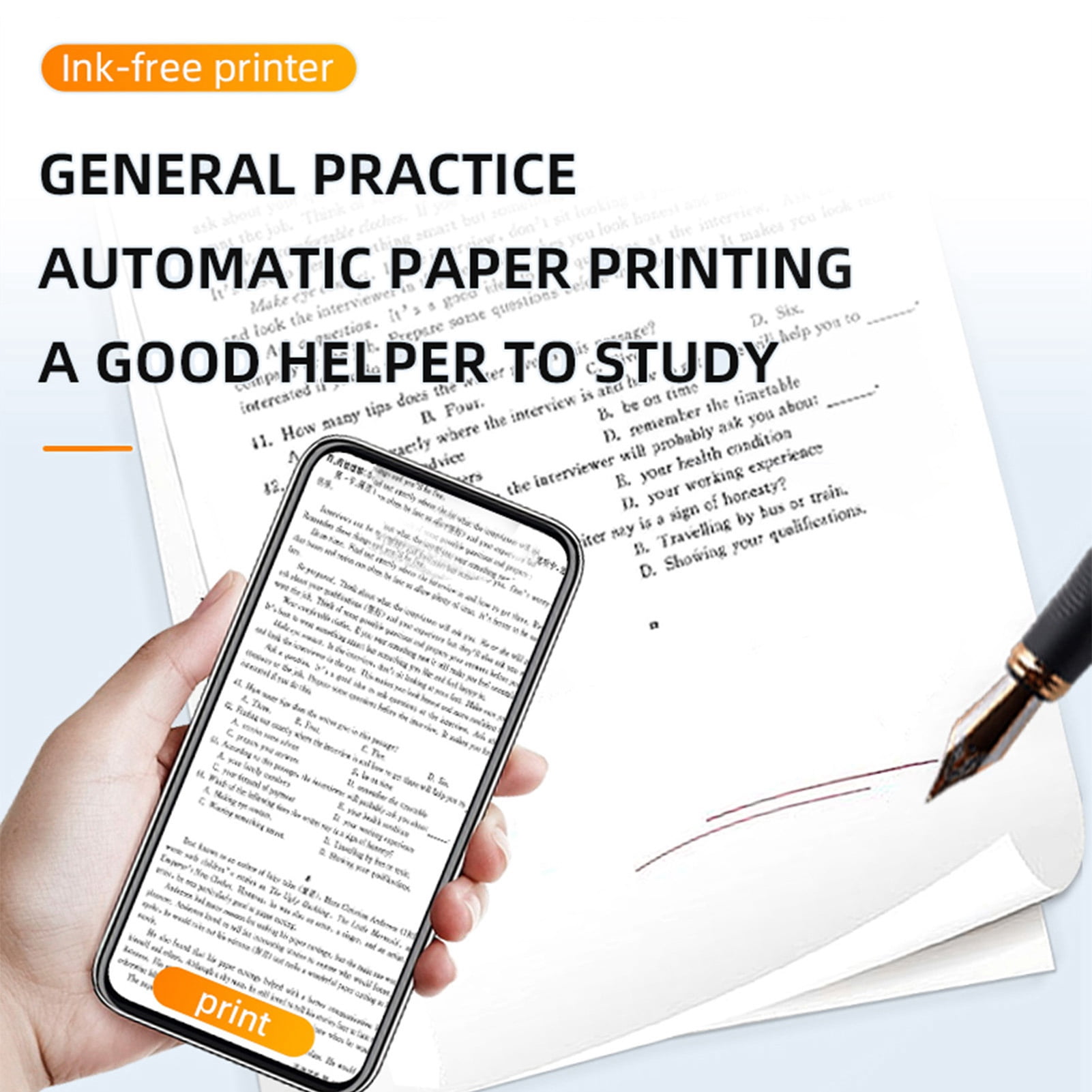 Mini Portable Printer Multifunctional 200dpi High Clear Printing   Printer For Homework Study Materials