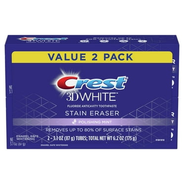 Crest 3D White Stain Eraser Teeth Whitening Toothpaste, Polishing Mint, 3.1 oz, Pack of 2