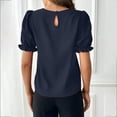 thumbnail image 4 of FAIWAD Womens Lantern Short Sleeve T-Shirts Summer Ruffle Plain Round Neck Work Office Blouse, 4 of 4