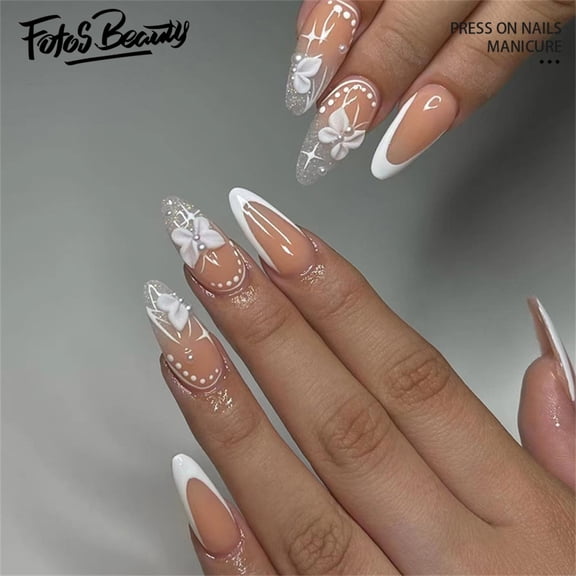 Christmas Decoration Fofosbeauty 24pcs Press on False Nails,Fake Nails for New Year Valentine's Gift,Coffin French Akihi Matsurat