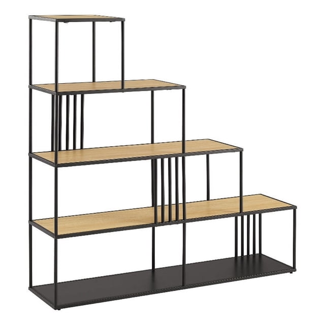 Minimalist Divider Wood Bookshelf with Slats - Oak / Black