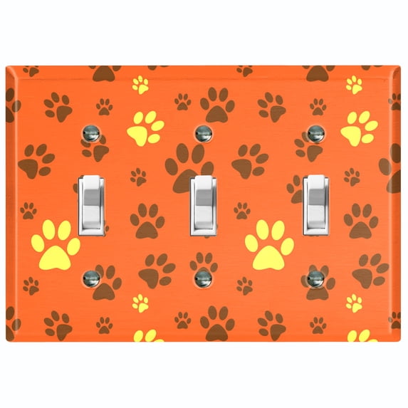 Metal Light Switch Plate Cover Puppy Dog Paw Prints Orange Yellow DOG045