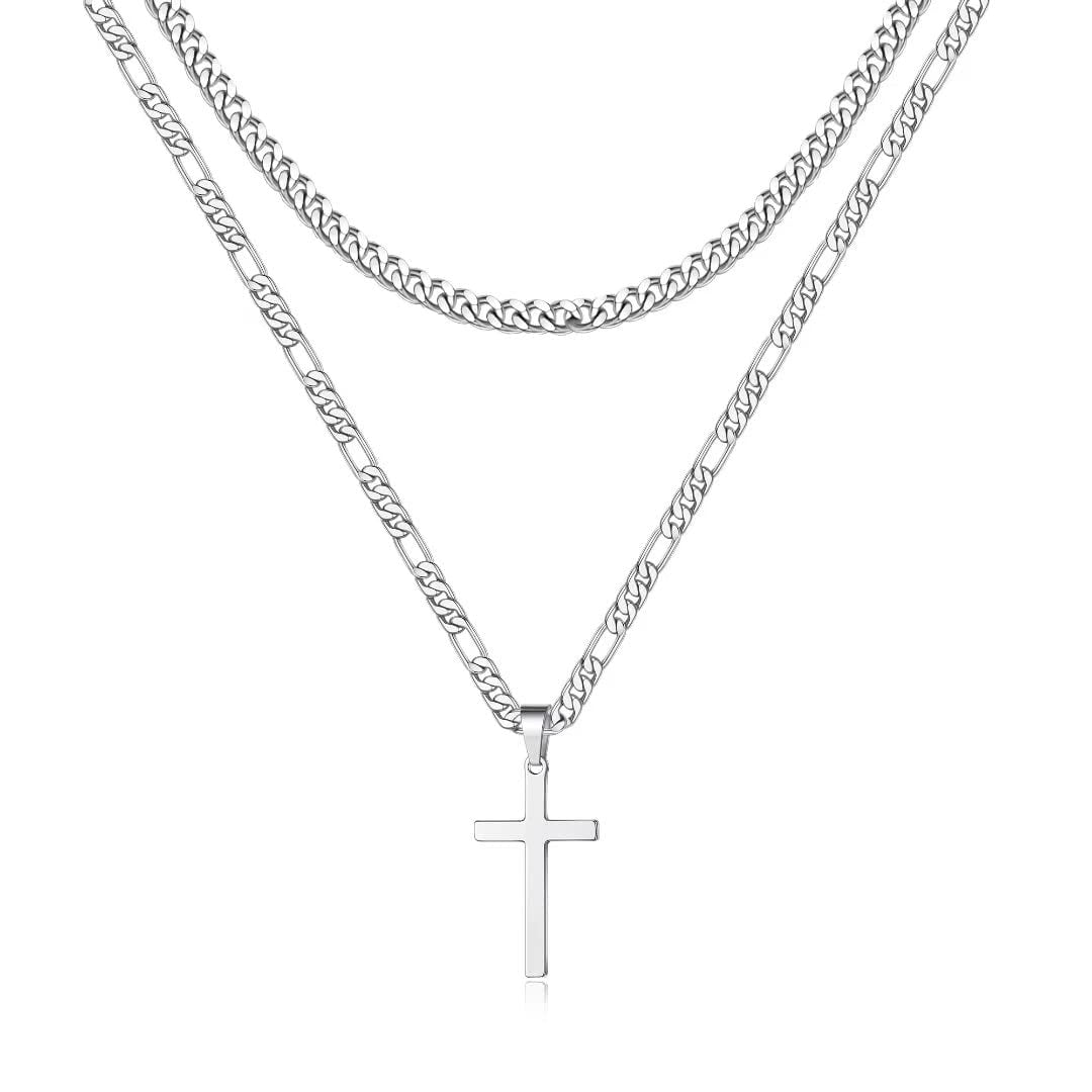 AUNOOL Layered Cross Necklace for Men Stainless Steel Mens Cross