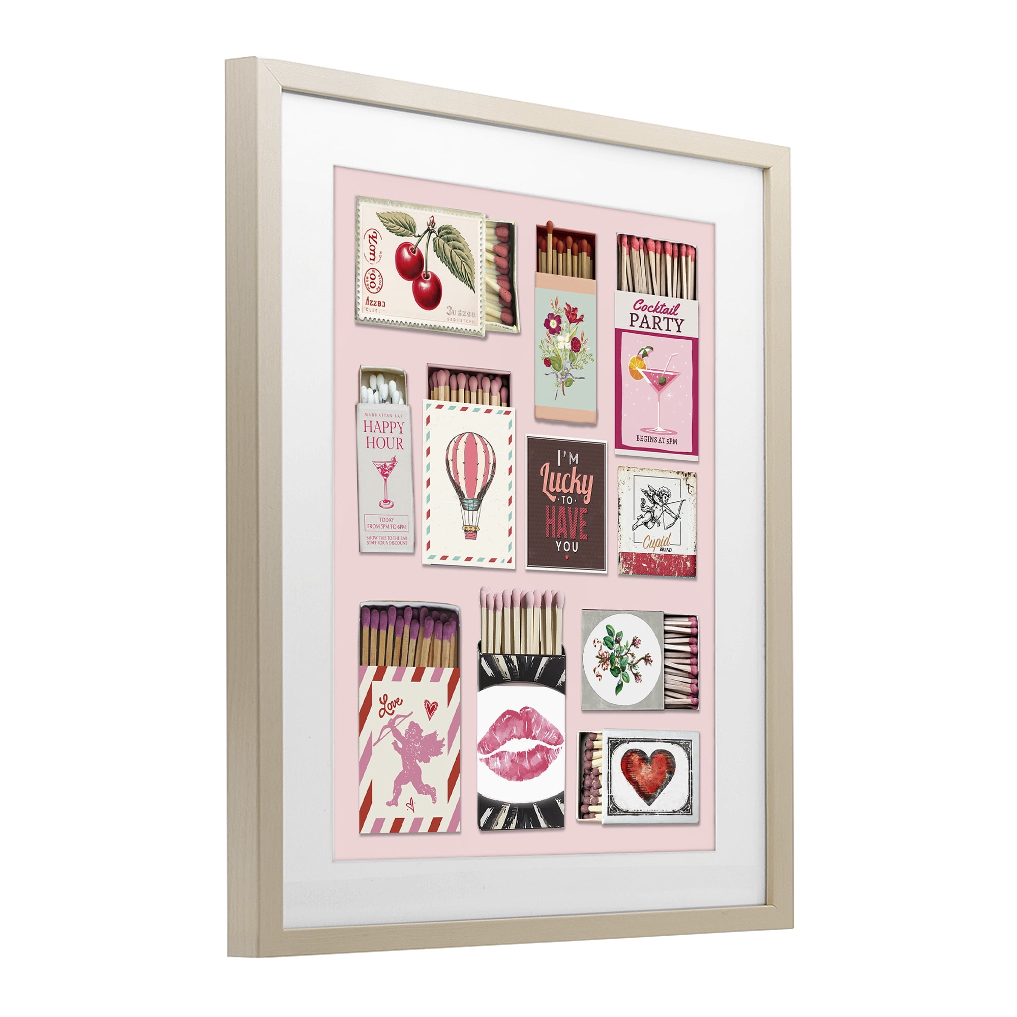 Stupell Industries Vintage Romantic Matchbox Collection Birch Framed Print Under Glass, design by CAD Designs