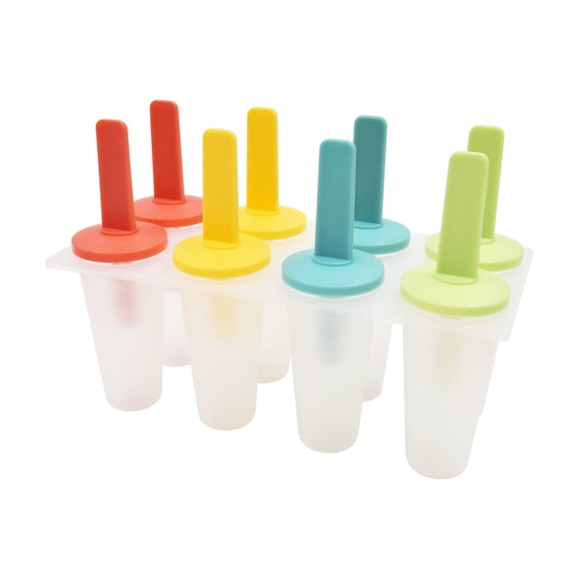 Mainstays Plastic 8 Ice Popsicle Mold Set, Reusable Easy Release Ice Pop Maker, Multi-Color