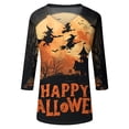 thumbnail image 6 of Trgacdwlo S-5XL Women's Fall Halloween Shirt Novelty Funny Ghost Print V Neck Women's 3/4 Sleeve Tops Fall Cat Pumpkin Print Women's Tunics, 6 of 7