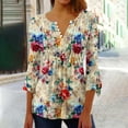 thumbnail image 2 of CYMMPU 3/4 Sleeve Blouses for Women Dressy Casual Button V Neck Flare Sleeve Floral Pattern Fall Trendy Shirts Spring Tunic Tops Loose Fit Pleated Dressy T-Shirts Multicolor M, 2 of 5