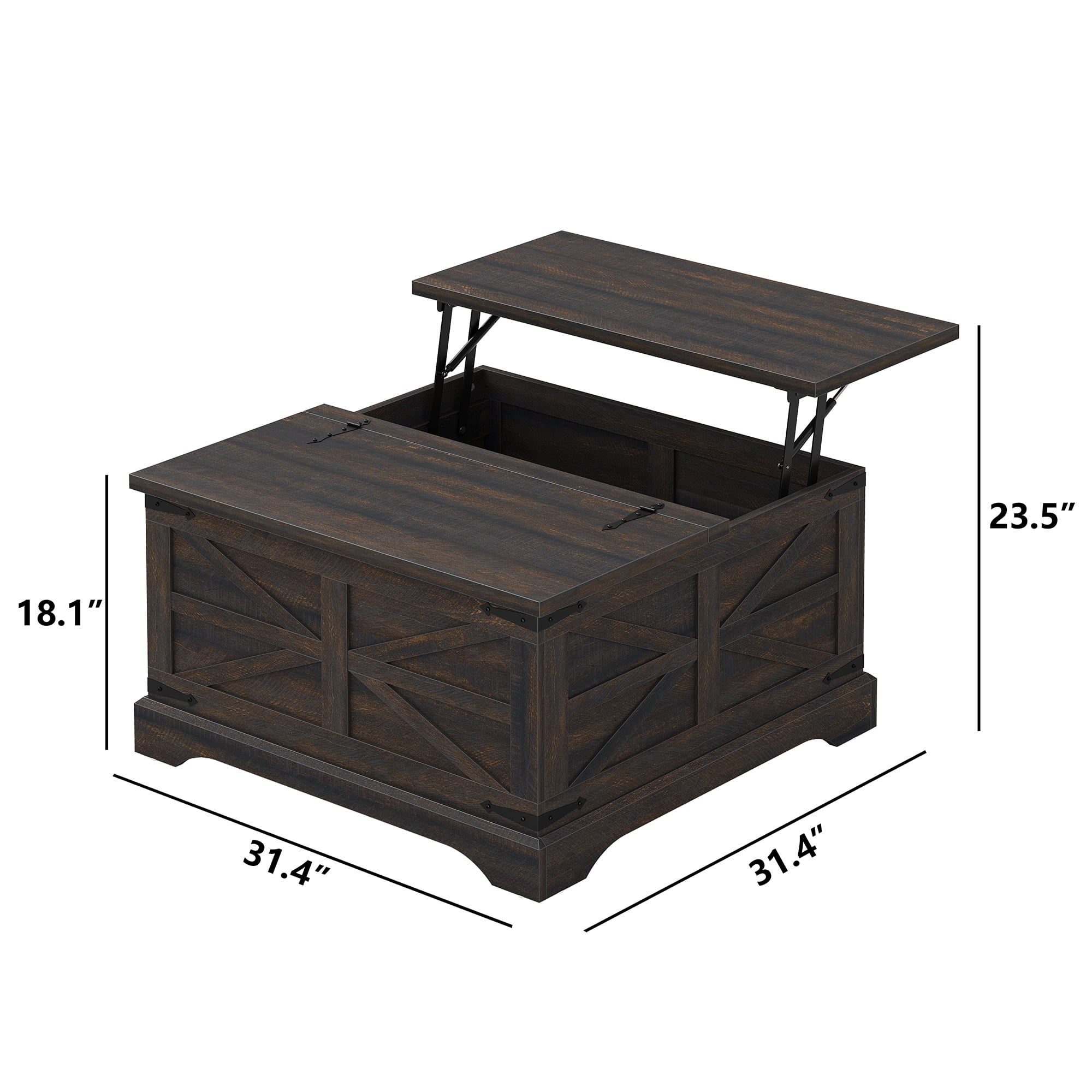 Furnihold Square Coffee Table with Storage Farmhouse Coffee Table with Lifting Top Modern Wood Center Table for Living Room Home Office, Dark Brown