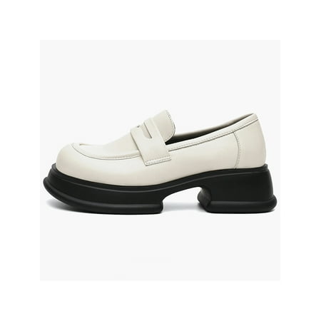 

Rotosw Ladies Loafers Comfort Casual Shoes Slip On Leather Shoe Fashion Platform School Breathable Beige 7.5
