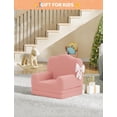 thumbnail image 2 of Kids Couch, 2-in-1 Convertible Teddy Fleece Fabric Toddler Sofa Chair, Soft Fold Out Couch Lounger for Kids, Comfy Children's Sofa Bed for Playroom, Nursery, Birthday Gift (Pink Crown), 2 of 7