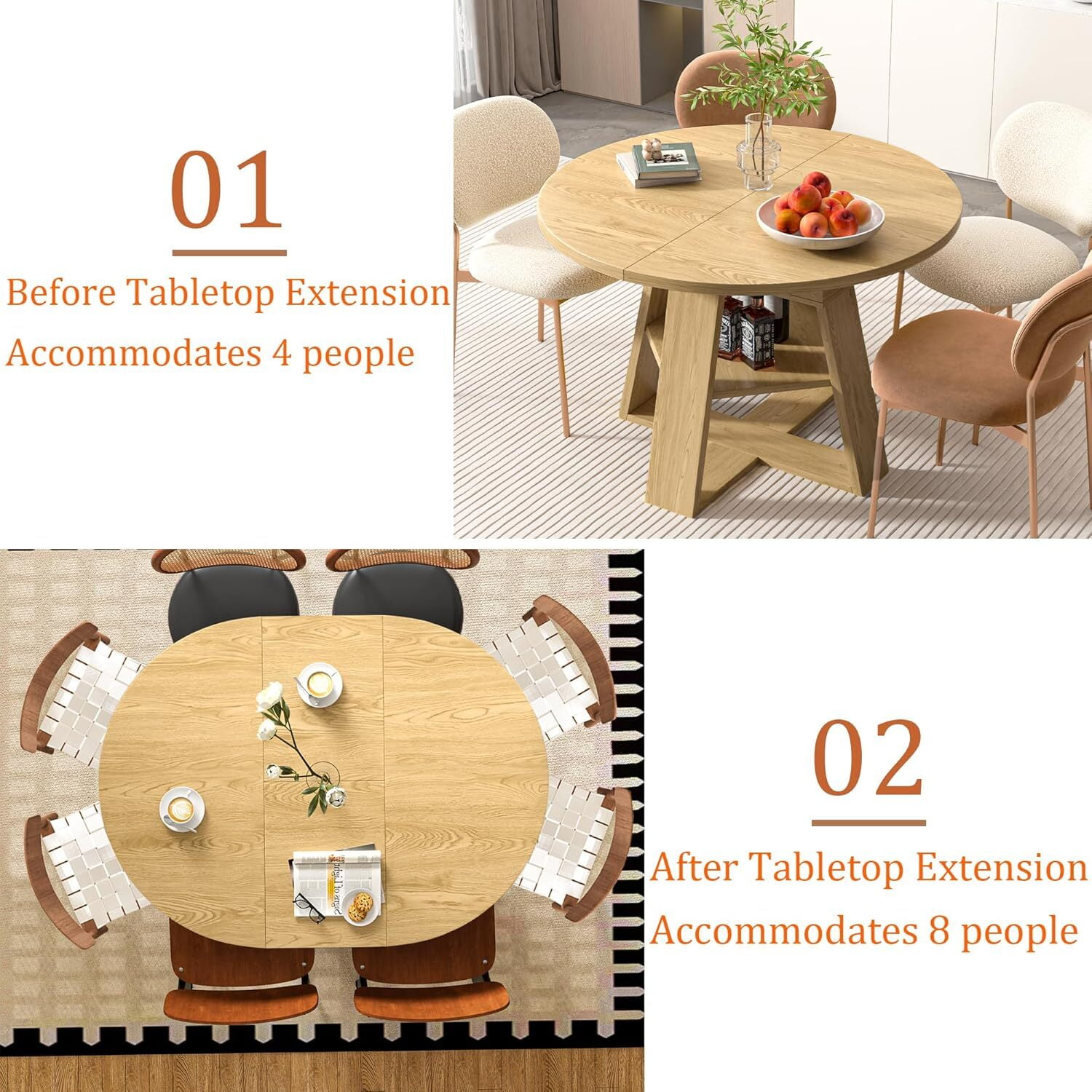 Round Dining Table Modern Extendable Dining Table with Removable Leaves for Kitchen