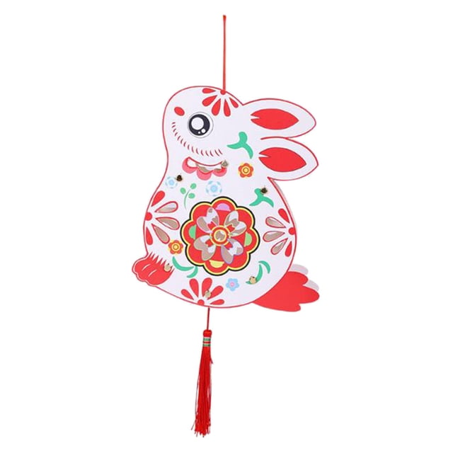 Linterna de Estilo Chino Perfecl Hecha a Mano Decoración Festiva Conejo Blanco
