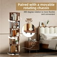 thumbnail image 3 of LUMAMIN 5-Tier Rotating Bookshelf, Solid Wood Round  360° Spinning Bookcase with Lockable Wheels for Living Room, Bedroom, Office, Walnut, 3 of 10