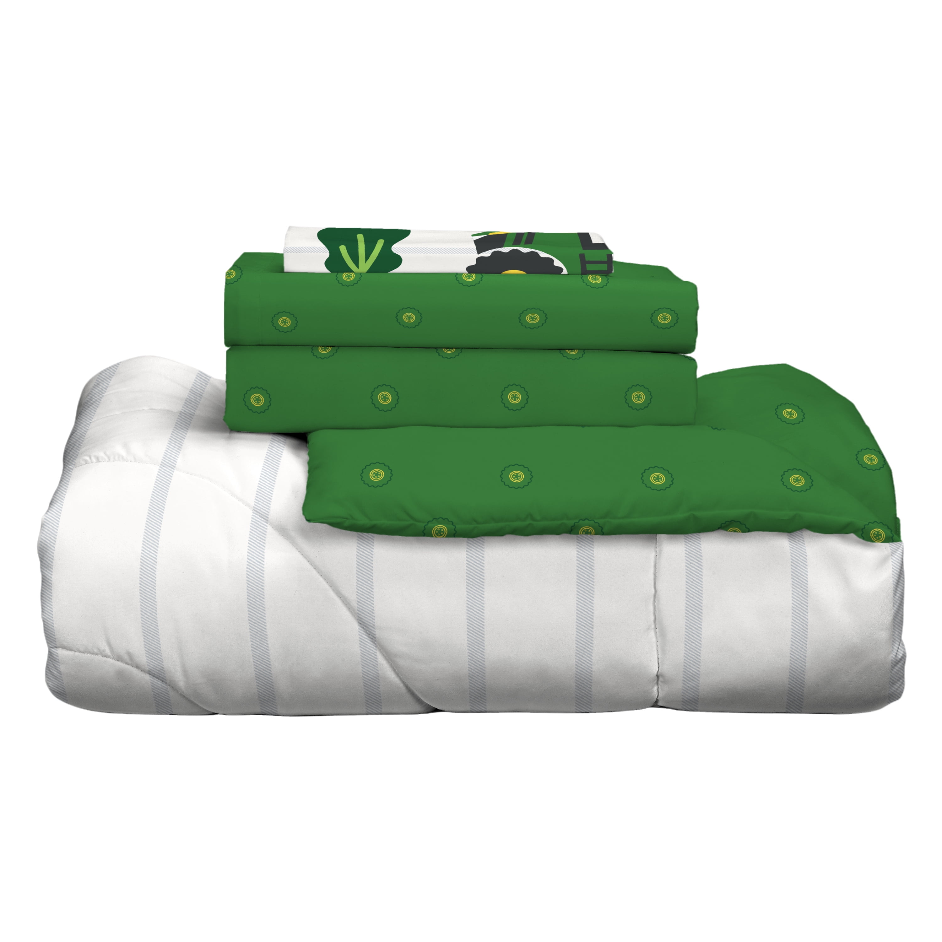 John Deere Kids 4 Piece Green White Reversible Comforter, Bed in a Bag, Twin