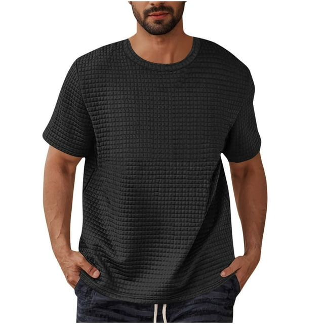 Blusa de Manga Corta Versátil Color Sólido Movimiento Cuello Redondo para los Hombres, Moda Casual Blusa de Poliéster, Lavado a Mano Primavera Verano