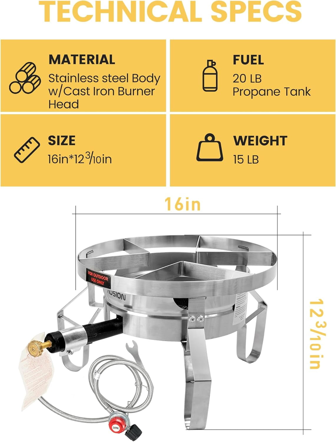 200,000/BTU Stainless Steel Single Burner Propane Stove,Heavy Duty Outdoor Propane Burner Gas Stove Cooker,High-Pressure Outdoor Burner for Cooking for Turkey Fryer,Crawfish Boil,Home Brewing
