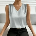thumbnail image 2 of Women's V Neck Satin Top Shirts Blouses Short Sleeve Loose Fit Solid Color Soft Shiny Elegant Casual Daily Wear Business Office Vacation Outfits Fashion Essential Gift for Women, 2 of 9
