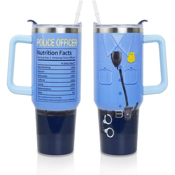 Police Officer Gifts for Men Him, 40 Oz Tumbler Cup with Handle and Lid Straw, Police Appreciation Gifts for Women Her Birthday Gift Ideal, 40 Oz Stainless Steel Tumblers Mug Water Bottle