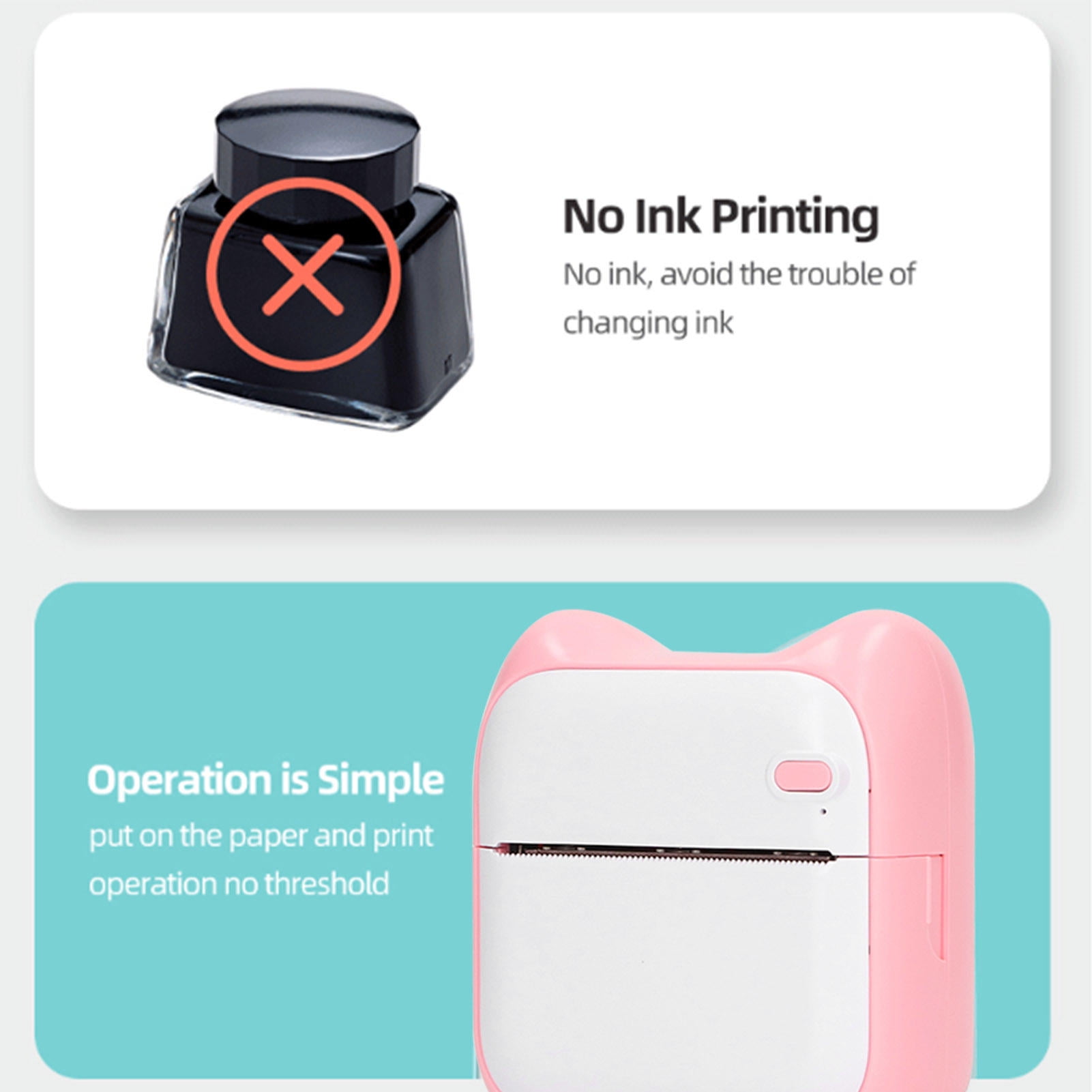 Suodoka Portable Mini Thermal Printer – Bluetooth Direct, 203 DPI, 1000 mAh Battery, 5‑Sheet Heat‑Sensitive Paper, Pink
