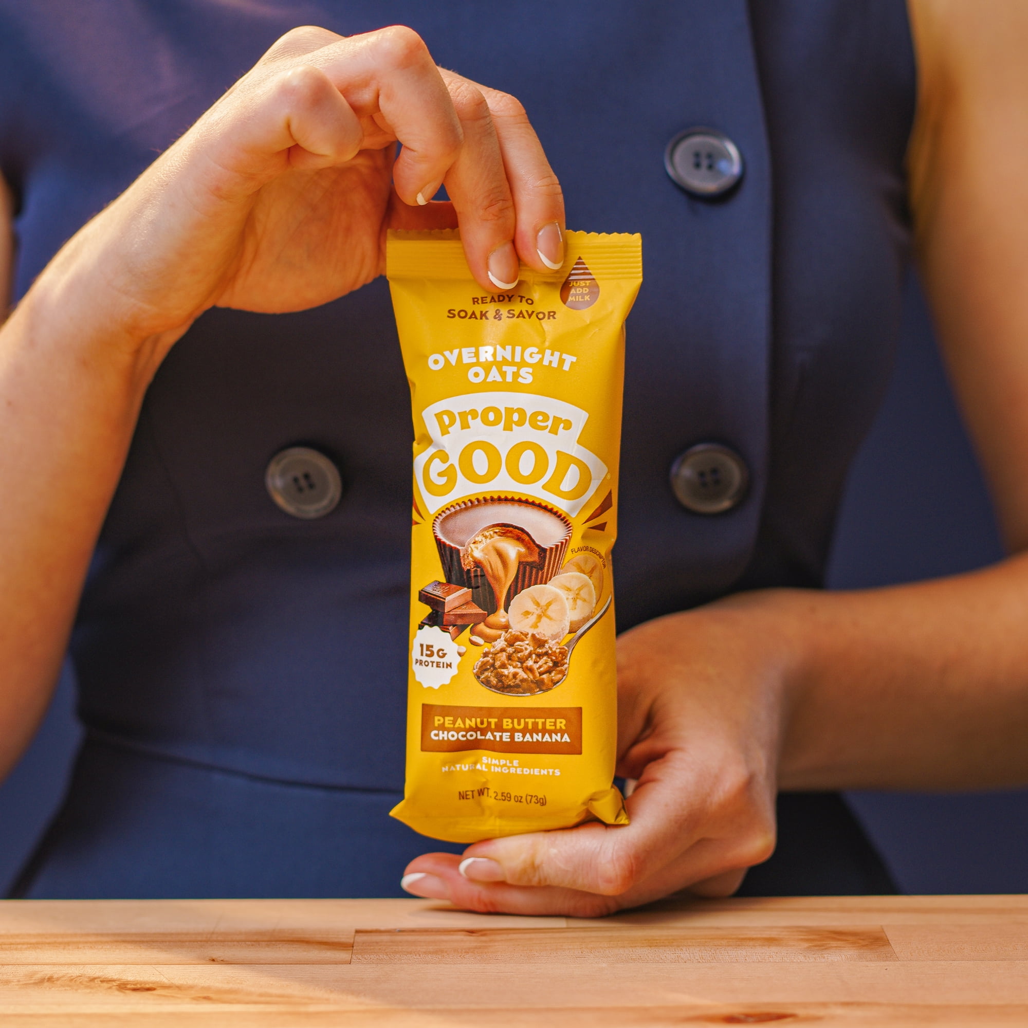 (2 pack) Proper Good Chocolate Banana Peanut Butter Overnight Oats, 15g Protein, Shelf-Stable 2.59 oz packet