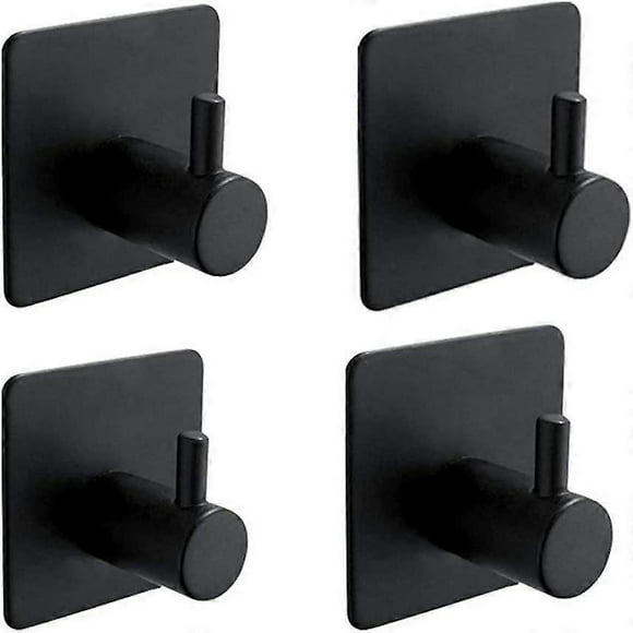 4pcs 3M Adhesive Hook, Bathroom Wall Hook, Stainless Steel, Black