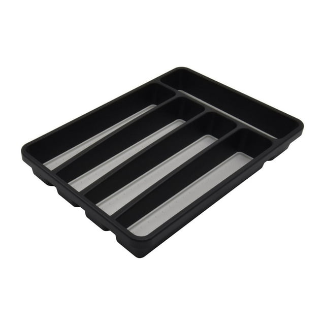 Mainstays Plastic Black 5 Compartment Non-Slip Drawer Cutlery Tray, 12.8" x 9.06", Kitchen Organizer, 1 piece
