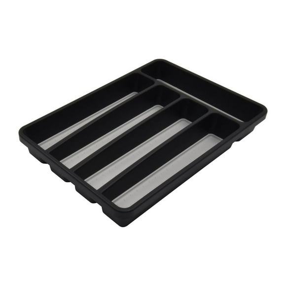 Mainstays Plastic Black 5 Compartment Non-Slip Drawer Cutlery Tray, 12.8" x 9.06", Kitchen Organizer, 1 piece
