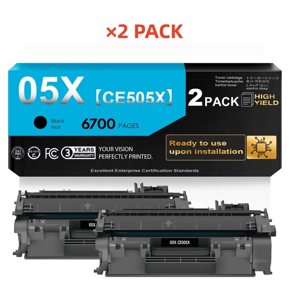05X Black Toner Compatible for 05X CE505X Toner Cartridge High Yield Black Ink for use in P2055dn P2055 P2055D P2055X Pro 400 M401n M401dne M401dw MFP M425dn Printer (2 Pack)