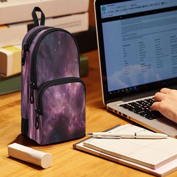 Backpack Pencil Case, 3 Compartment Large Capacity Oxford Fabric Pencil Pouch / Deep Space Nebula Art