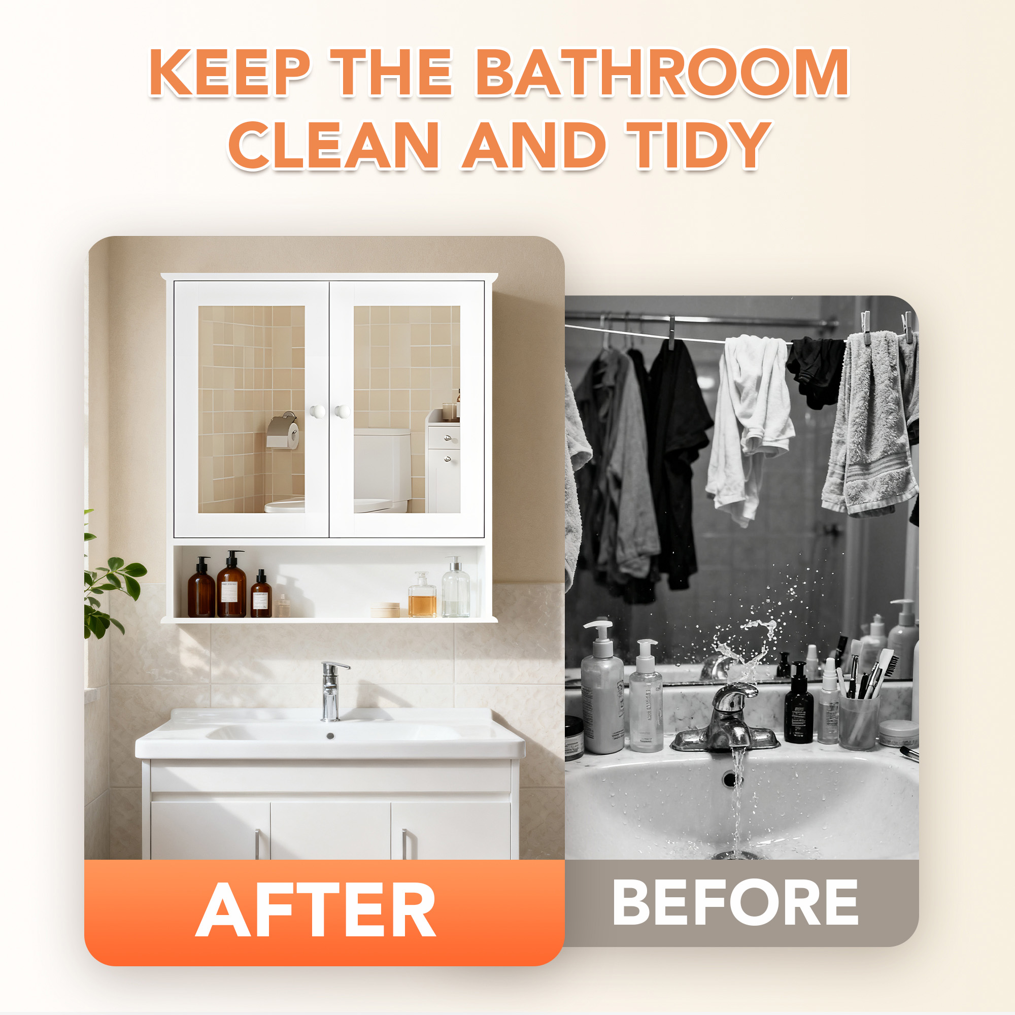 Dalattin Bathroom Medicine Cabinet, Storage Cabinet Wall Mounted with Mirror Doors & Shelves