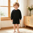 thumbnail image 2 of HFHAPW Toddler Baby Boy Fall Clothes Solid Color Long Sleeve Pullover Sweatshirt Tops Joggers Shorts Set Winter Outfits 0 6 12 18 Months 2T 3T 4T 5T 6T 7T 8T 9T(Black,160), 2 of 5