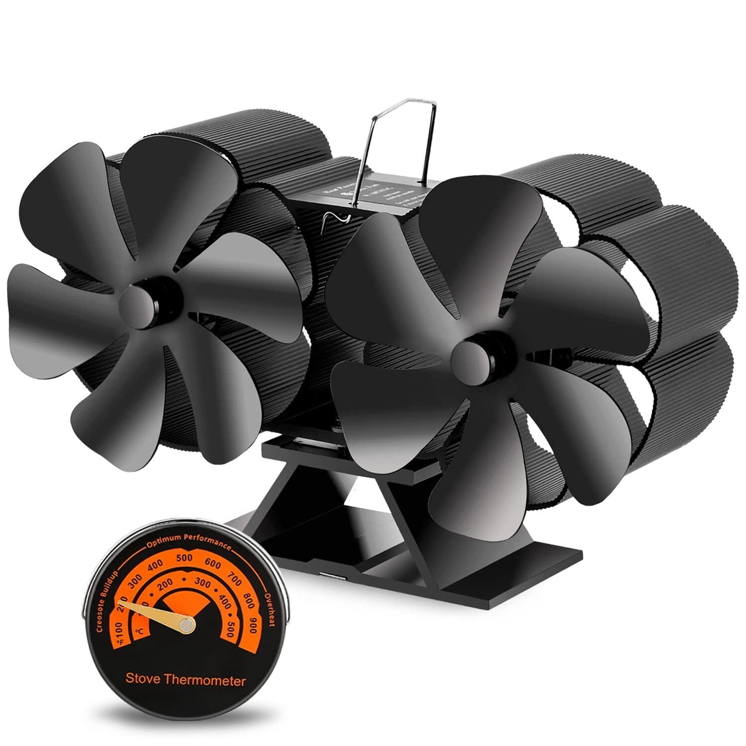 Wood Stove Fan, 12 Blades Dual Head Double Motors Fireplace Fan for Gas/Pellet/Wood/Log Burner