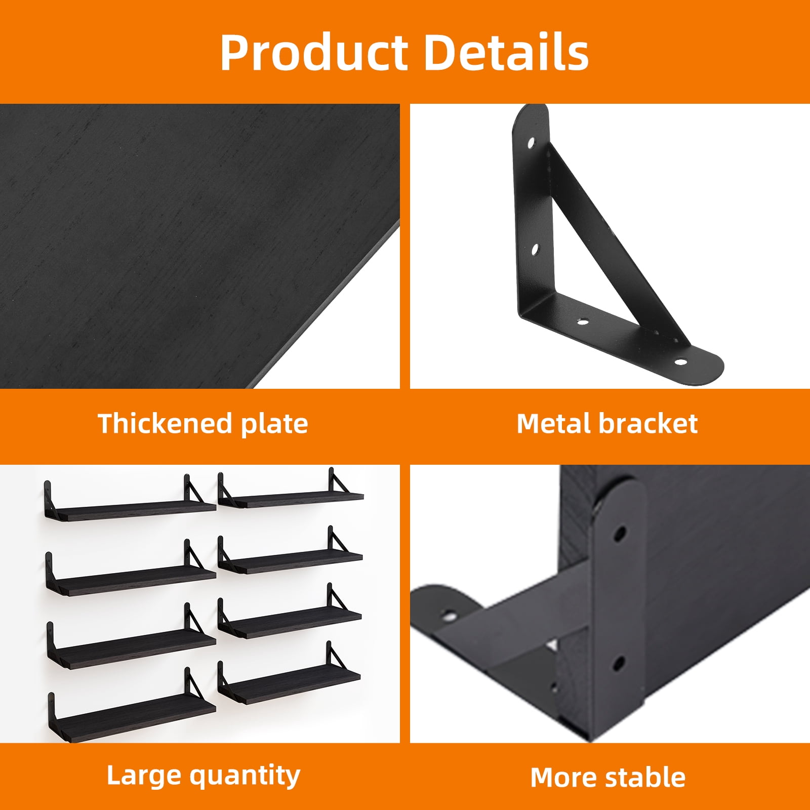 Fairy Floating Shelves, Rustic Wood Wall Shelves Set of 8, Wall Storage Shelves, 0.6x4.7x15.7inches, Black