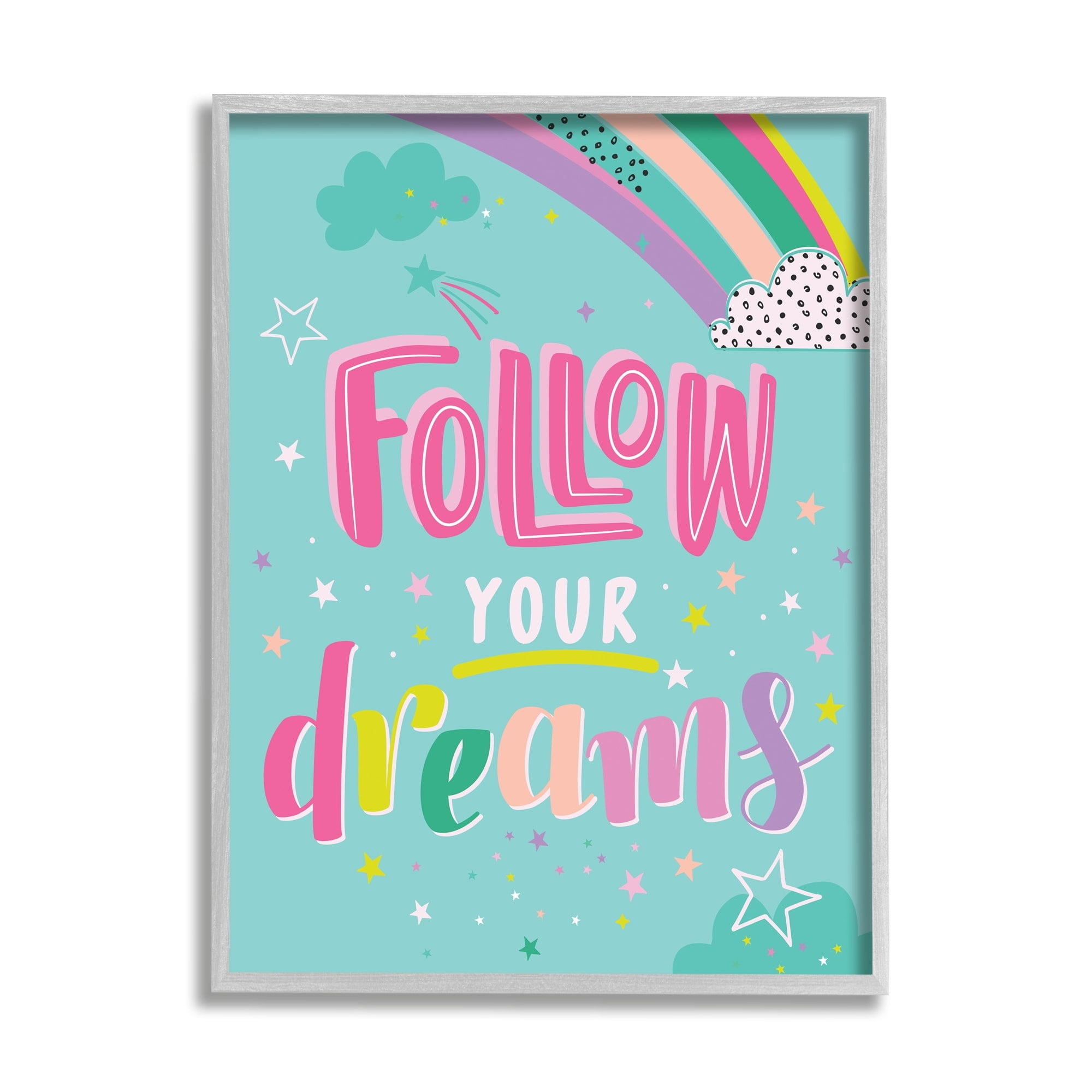 Stupell Industries Follow Your Dreams Bright Whimsical Patterned Rainbow Stars Framed Wall Art, 11 x 14, Design by Abi Hall