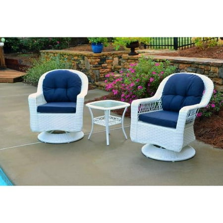 Tortuga Outdoor Biloxi Outdoor White Resin Wicker 3-Piece Swivel Tortuga Outdoor Biloxi Outdoor White Resin Wicker 3-Piece Swivel Glider Set with Blue Cushions - Tortuga Outdoor Biloxi Outdoor White Resin Wicker 3-Piece Swivel