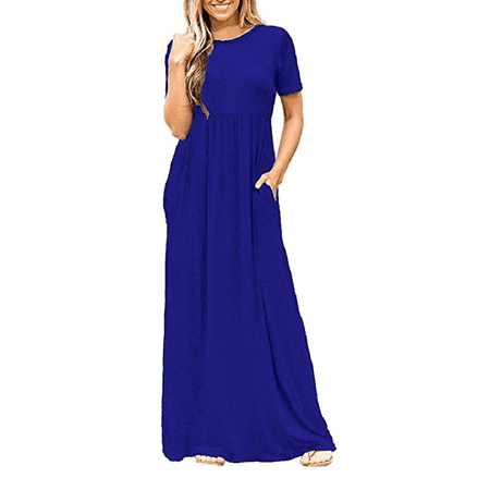 Satin Waist Wrap Dress - DYMADE Women's Short Sleeve High Waist Loose Plain Casual Long Maxi Dress With Pockets