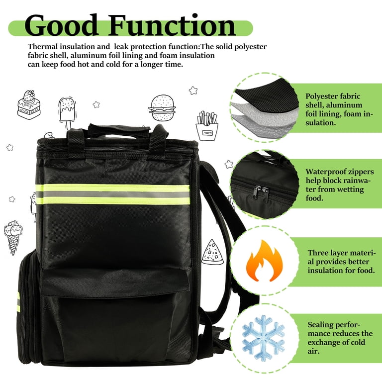 Insulated Pizza Delivery Backpack Large Hot Cold Food Bag Reflective Amazon.com: GoHimal Food Delivery Backpack, Insulated Food  main image 3