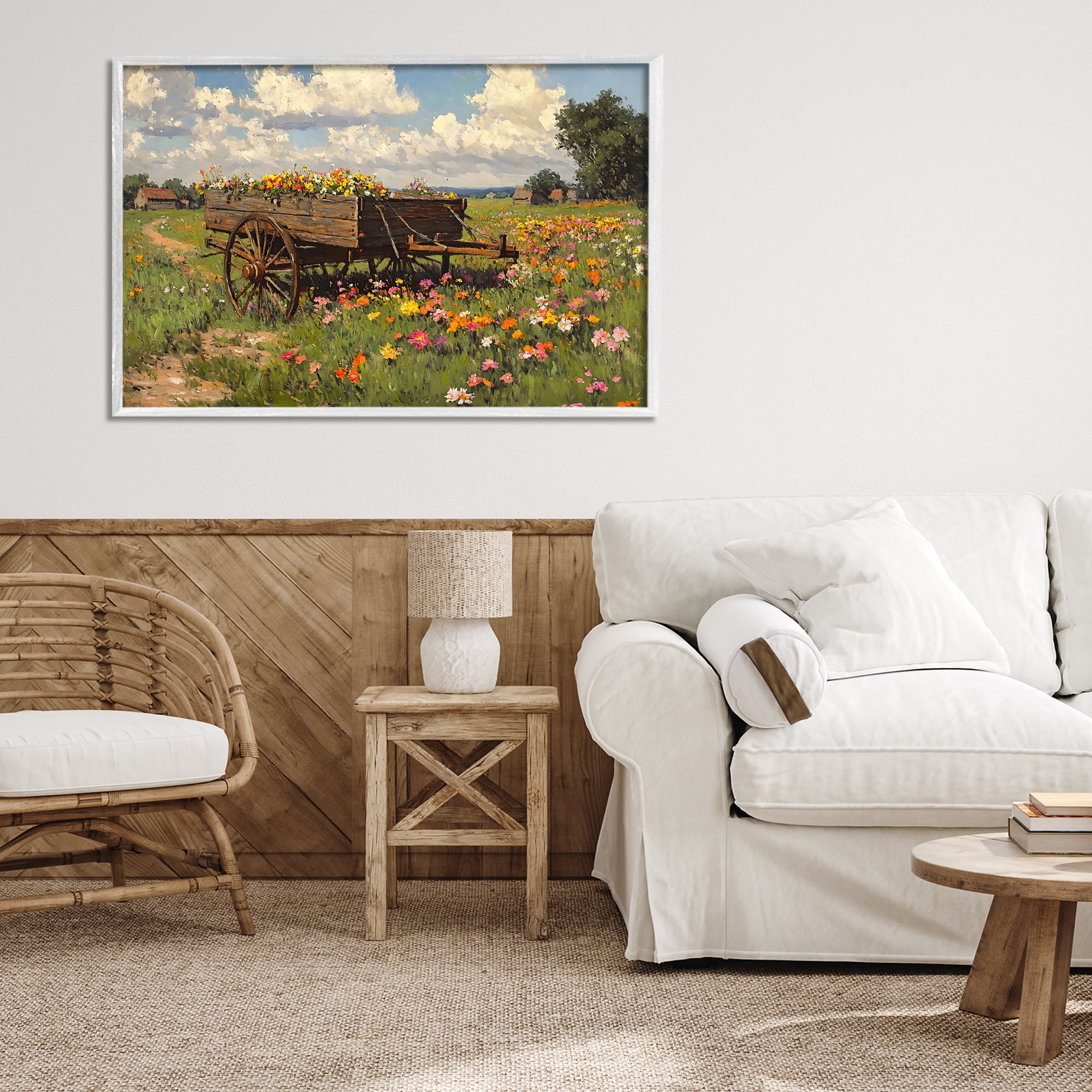 Stupell Industries Wildflower Wagon in Bloom White Framed Giclee Art, design by Franklyn Gregory