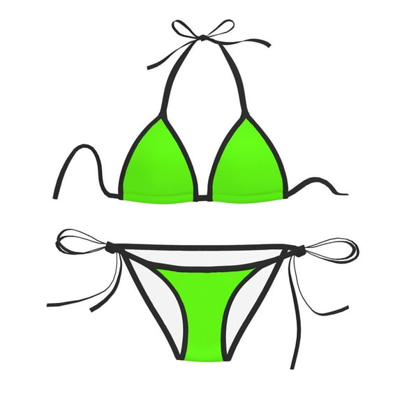 Women Two Piece Swimsuit Sexy Swimwear Halter String Triangle Bikini Sets - Bright Green