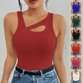 thumbnail image 5 of Felirenzacia Women’s Asymmetrical Cut Out Tank Top, Ribbed Sleeveless Summer Fitted Tee, Casual Stretchy Solid Color Camisole Top,Blue,L, 5 of 5