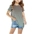 thumbnail image 2 of Jalioing Girls Boys Striped Short Sleeve Shirts Loose Crew Neck Casual T Shirt 3-12 Years Kids Summer Tees Tops, 2 of 4