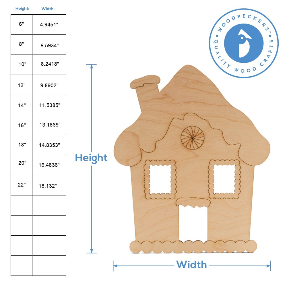 Gingerbread House Christmas Ornament 6 inch, Pack of 25 Small Cutouts, Wood Christmas Tree Ornaments for Crafts, by Woodpeckers