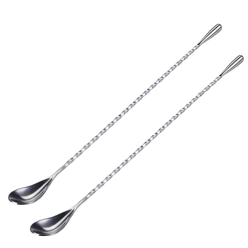 2 Pieces Stainless Steel Cocktail Drink Swizzle Stir Stick 1 Mixing Spoon Spiral Pattern Cocktail Stirrers with Long Handle 1 Spiral Pattern Mixing Spoon Fork for Bar Party Coffee Cocktail Drink 