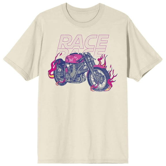Butterfly Flame Motorcycle Crew Neck Short Sleeve Natural Men's T-shirt-Medium