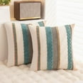 thumbnail image 4 of SUSIELADY Boho Throw Pillow Covers 18x18 Set of 2 Farmhouse Decorative Cushion Cases Chenille Striped Neutral Square Accent Pillowcases for Sofa Couch Bed, Blue, 4 of 6