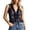 Blue, variant on Womens Boho Floral Blouse Sleeveless Zip Up V-Neck Top Vintage Clubwear Date Night Party Holiday Fashion Tee